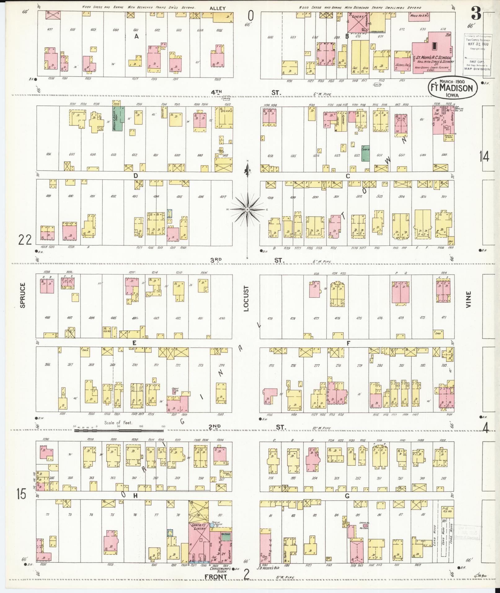Sanborn Fire Insurance Map from Fort Madison, Lee County, Iowa (1900), Sheet #0003 - Historic Sanborn Fire Insurance Map Print, vintage old map wall art