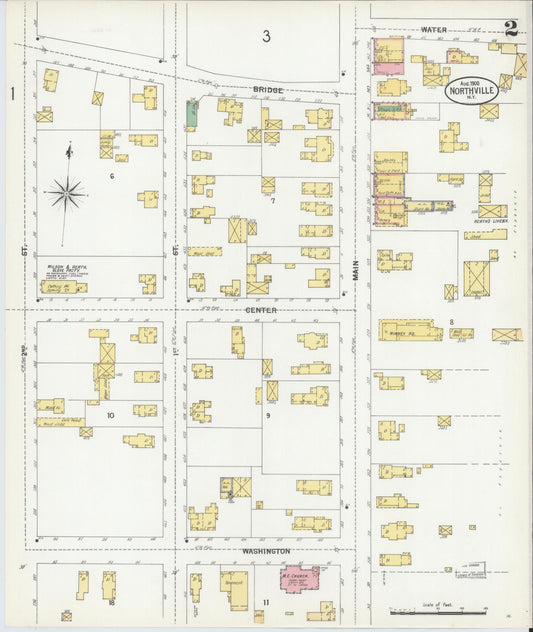 Sanborn Fire Insurance Map from Northville, Fulton County, New York (1900), Sheet #0002 - Historic Sanborn Fire Insurance Map Print, vintage old map wall art, antique decor, genealogy gift, New York New York map