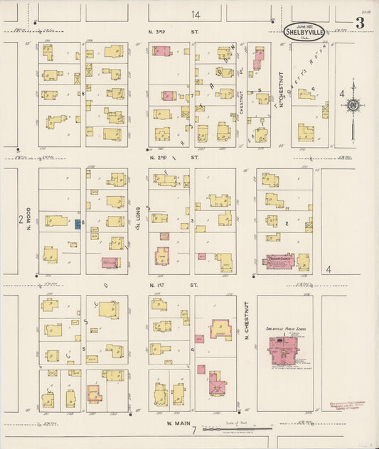Sanborn Fire Insurance Map from Shelbyville, Shelby County, Illinois (1922), Sheet #0003 - Historic Sanborn Fire Insurance Map Print, vintage old map wall art, antique decor, genealogy gift, Illinois Illinois map