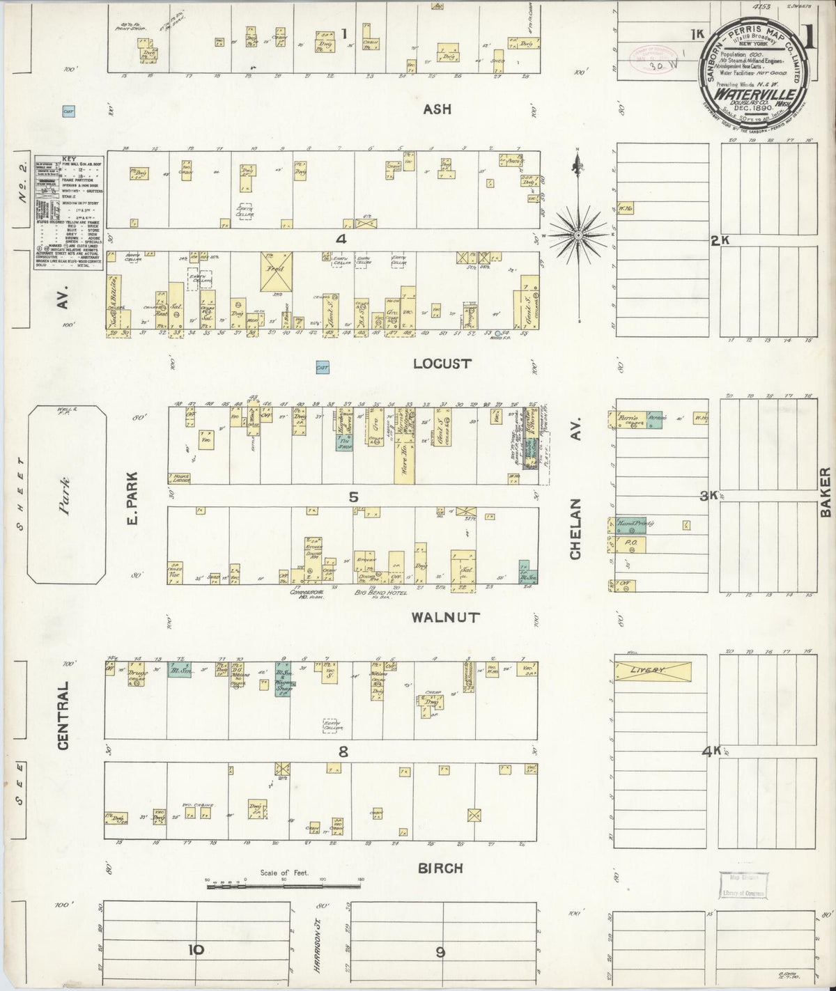 Sanborn Fire Insurance Map from Waterville, Douglas County, Washington (1890), Sheet #0001 - Historic Sanborn Fire Insurance Map Print, vintage old map wall art, antique decor, genealogy gift, Washington Washington map