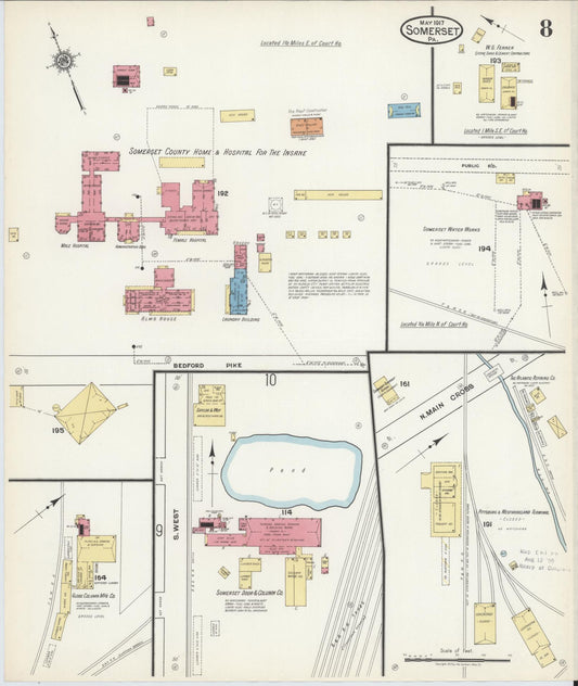 Sanborn Fire Insurance Map from Somerset, Somerset County, Pennsylvania (1917), Sheet #0008 - Historic Sanborn Fire Insurance Map Print, vintage old map wall art, antique decor, genealogy gift, Pennsylvania Pennsylvania map