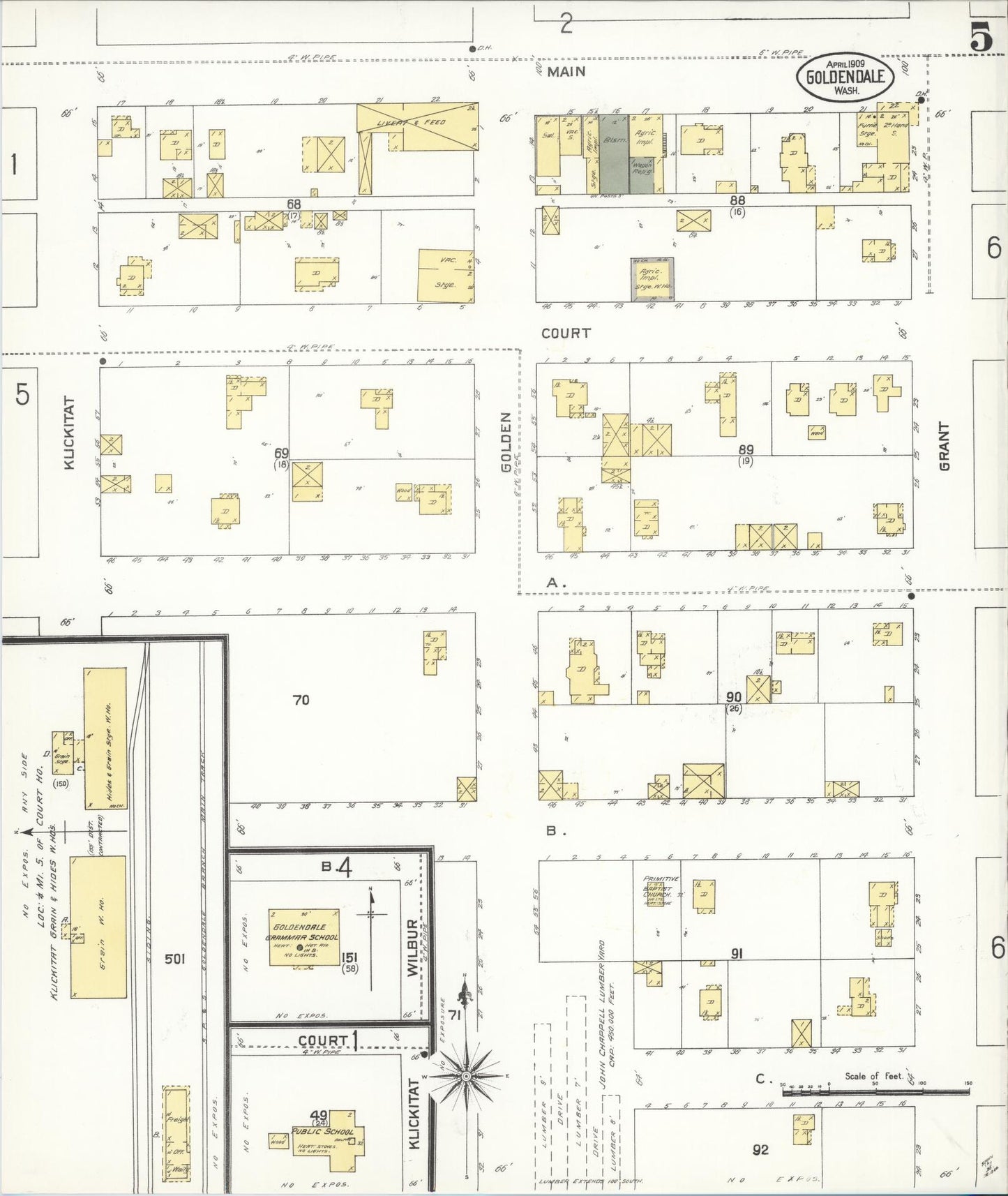 Sanborn Fire Insurance Map from Goldendale, Klickitat County, Washington (1909), Sheet #0005 - Complete Map Set gallery image, historic Sanborn map, vintage wall art, Washington Washington