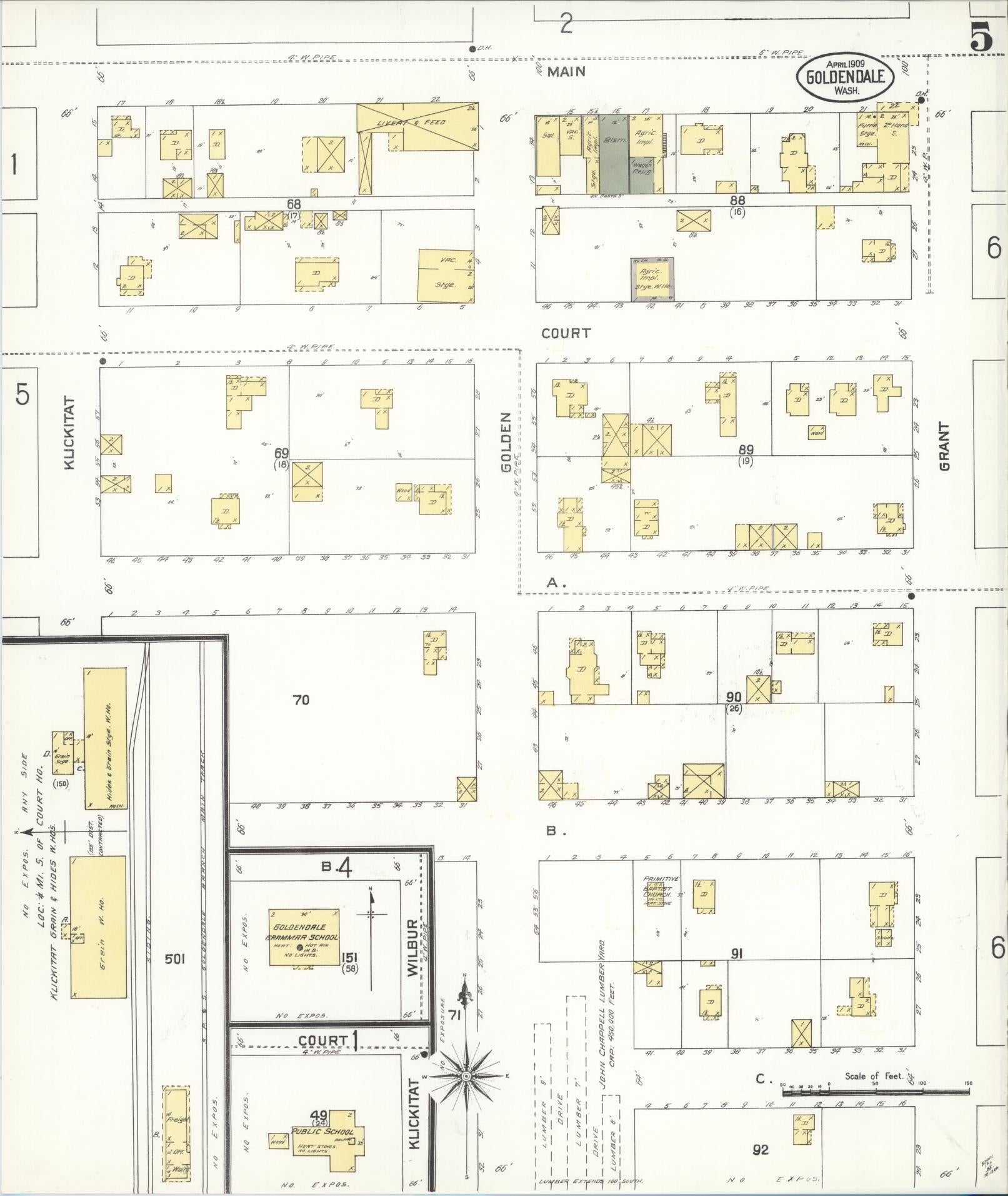 Sanborn Fire Insurance Map from Goldendale, Klickitat County, Washington (1909), Sheet #0005 - Complete Map Set gallery image, historic Sanborn map, vintage wall art, Washington Washington