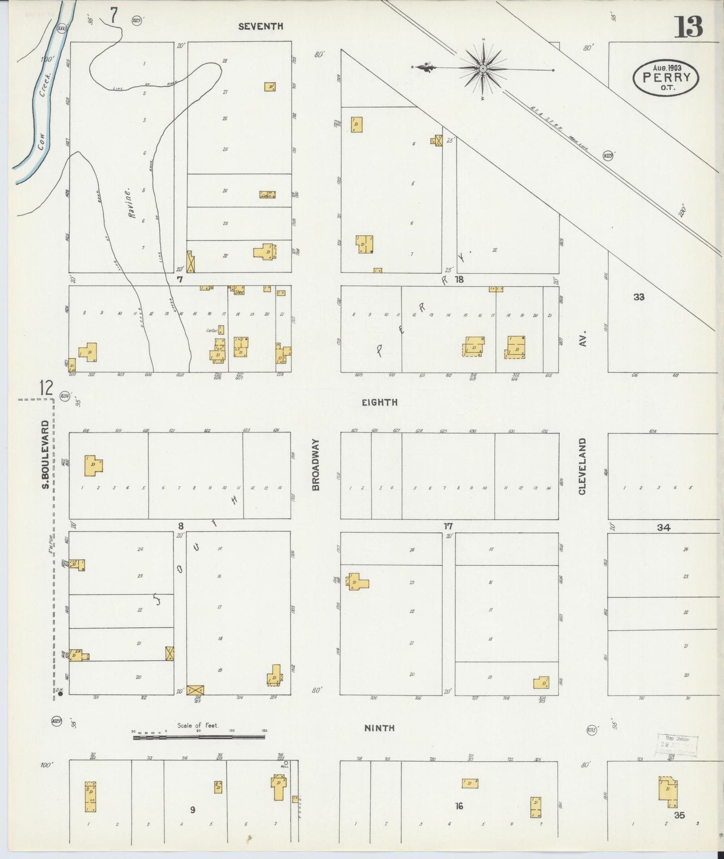 Sanborn Fire Insurance Map from Perry, Noble County, Oklahoma (1903), Sheet #0013 - Complete Map Set gallery image, historic Sanborn map, vintage wall art, Oklahoma Oklahoma