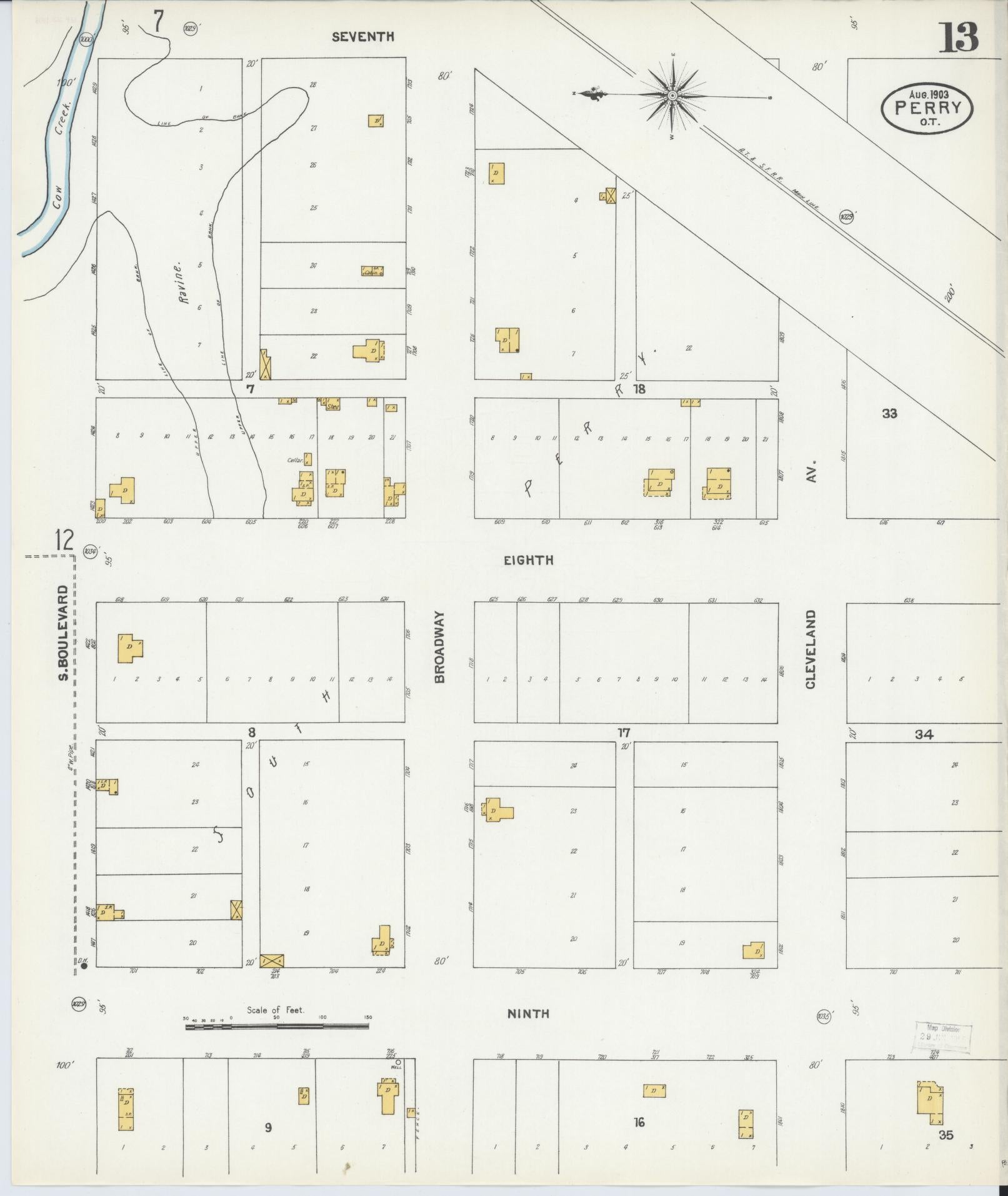 Sanborn Fire Insurance Map from Perry, Noble County, Oklahoma (1903), Sheet #0013 - Complete Map Set gallery image, historic Sanborn map, vintage wall art, Oklahoma Oklahoma