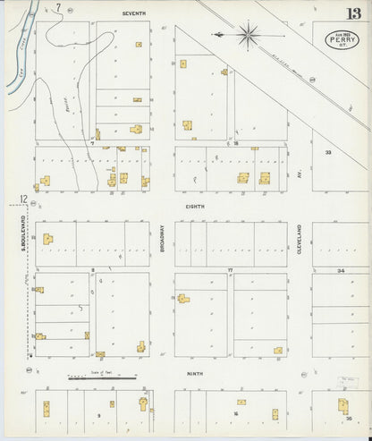 Sanborn Fire Insurance Map from Perry, Noble County, Oklahoma (1903), Sheet #0013 - Complete Map Set gallery image, historic Sanborn map, vintage wall art, Oklahoma Oklahoma