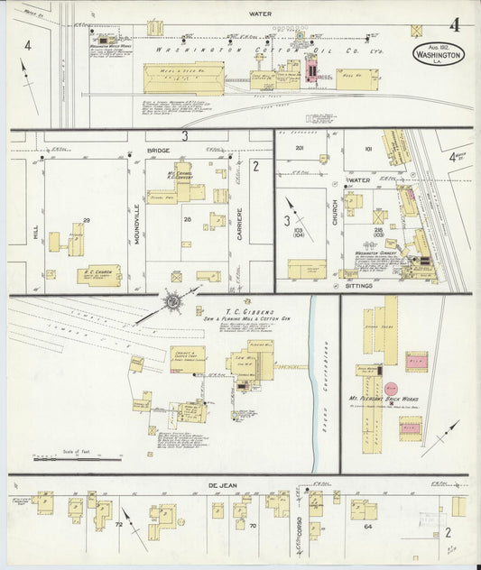 Sanborn Fire Insurance Map from Washington, Saint Landry Parish, Louisiana (1912), Sheet #0004 - Historic Sanborn Fire Insurance Map Print, vintage old map wall art, antique decor, genealogy gift, Washington Washington map