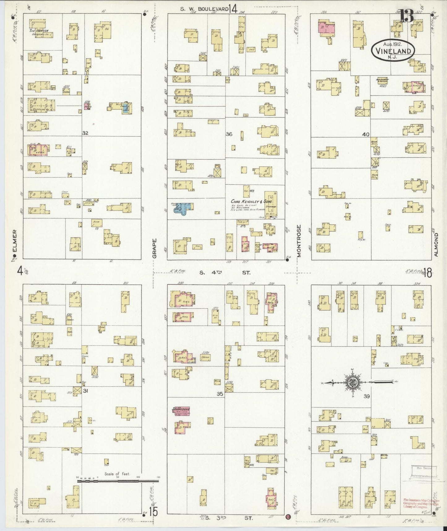 Sanborn Fire Insurance Map from Vineland, Cumberland County, New Jersey (1912), Sheet #0013 - Complete Map Set gallery image, historic Sanborn map, vintage wall art, New Jersey New Jersey