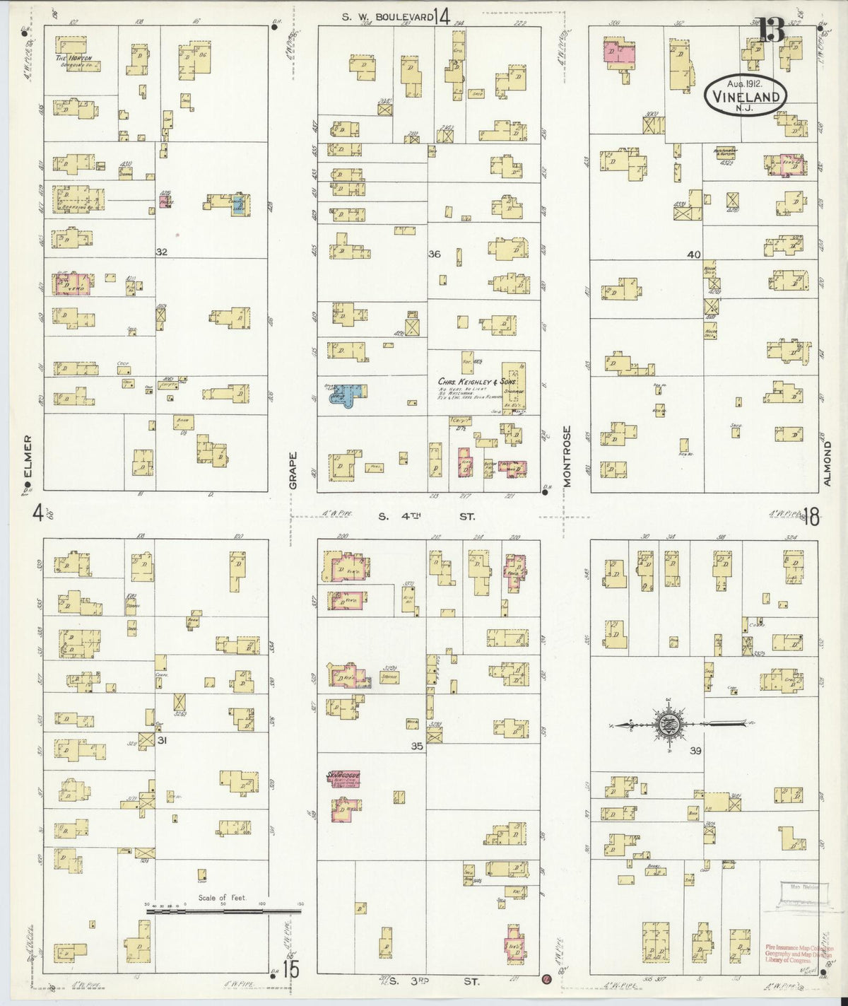 Sanborn Fire Insurance Map from Vineland, Cumberland County, New Jersey (1912), Sheet #0013 - Complete Map Set gallery image, historic Sanborn map, vintage wall art, New Jersey New Jersey
