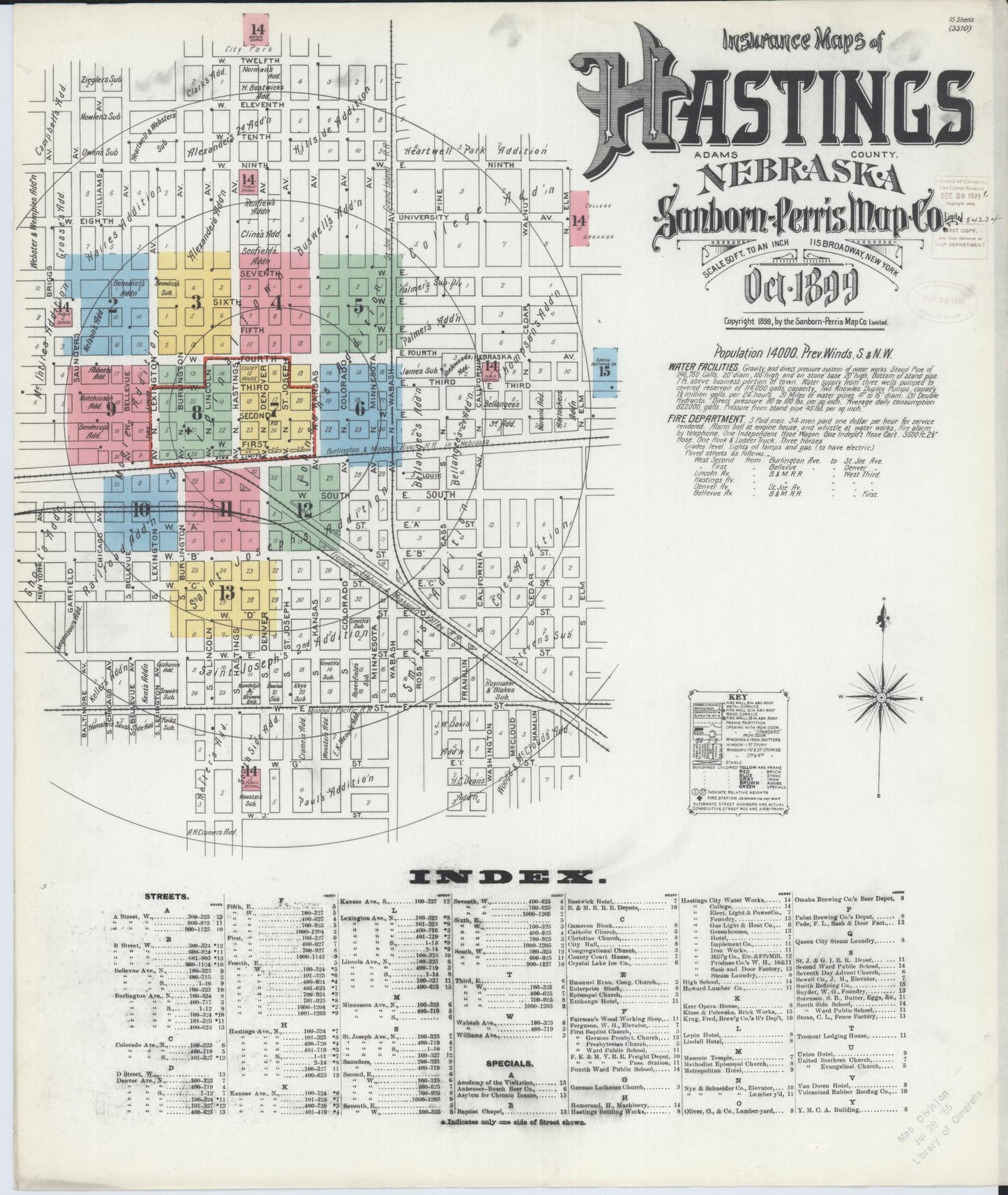 Sanborn Fire Insurance Map from Hastings, Adams County, Nebraska (1899), Sheet #0001 - Historic Sanborn Fire Insurance Map Print, vintage old map wall art, antique decor, genealogy gift, Nebraska Nebraska map