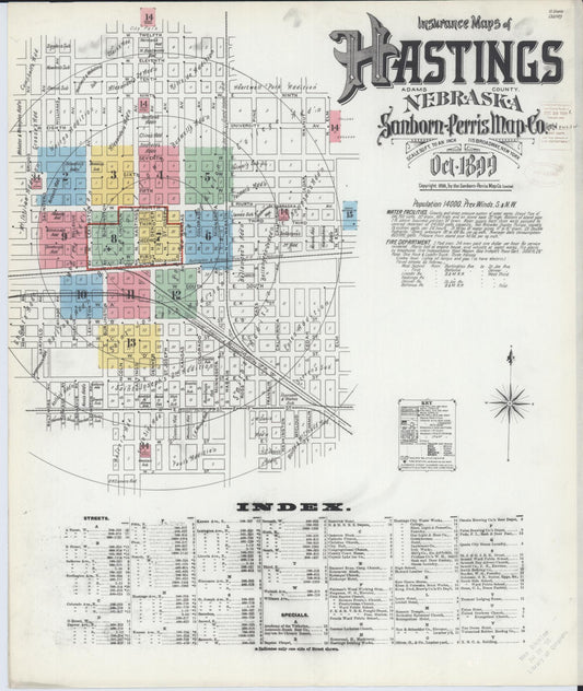 Sanborn Fire Insurance Map from Hastings, Adams County, Nebraska (1899), Sheet #0001 - Historic Sanborn Fire Insurance Map Print, vintage old map wall art, antique decor, genealogy gift, Nebraska Nebraska map