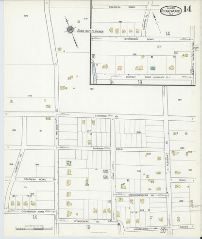 Sanborn Fire Insurance Map from Ridgewood, Bergen County, New Jersey (1916), Sheet #0014 - Complete Map Set gallery image, historic Sanborn map, vintage wall art, New Jersey New Jersey