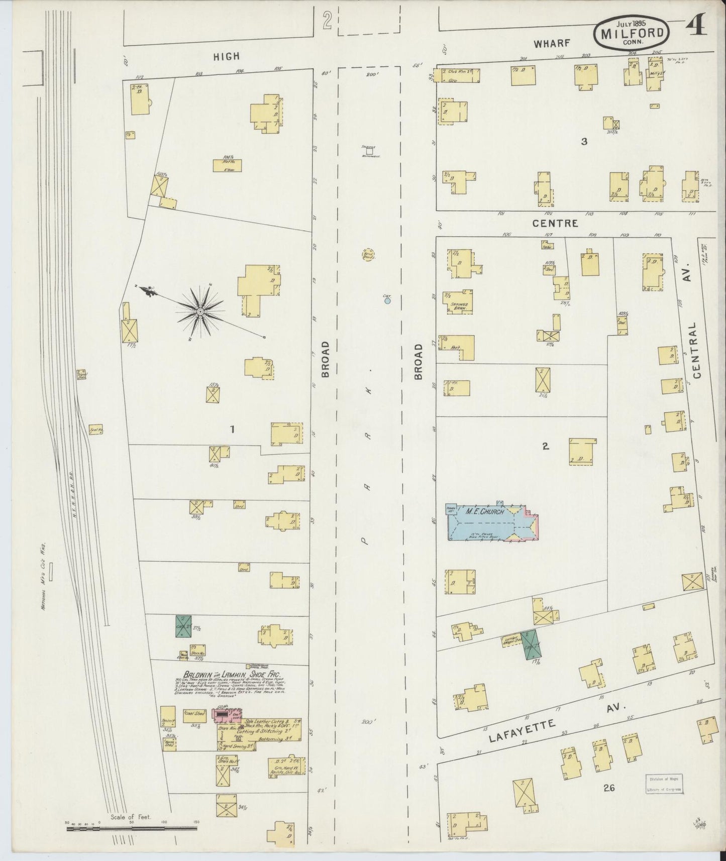 Sanborn Fire Insurance Map from Milford, New Haven County, Connecticut (1895), Sheet #0004 - Complete Map Set gallery image, historic Sanborn map, vintage wall art, Connecticut Connecticut