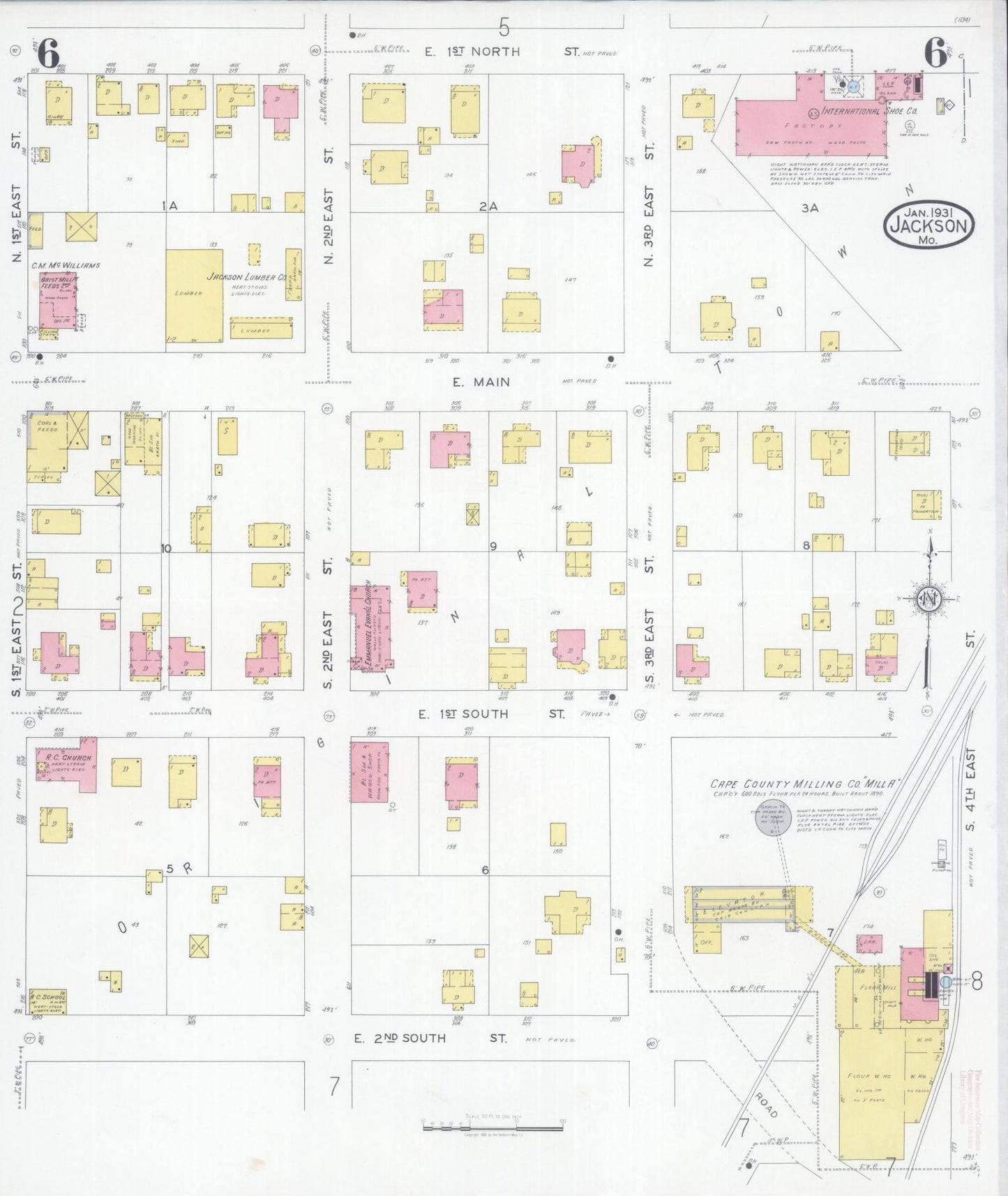 Sanborn Fire Insurance Map from Jackson, Cape Girardeau County, Missouri (1931), Sheet #0006 - Complete Map Set gallery image, historic Sanborn map, vintage wall art, Missouri Missouri