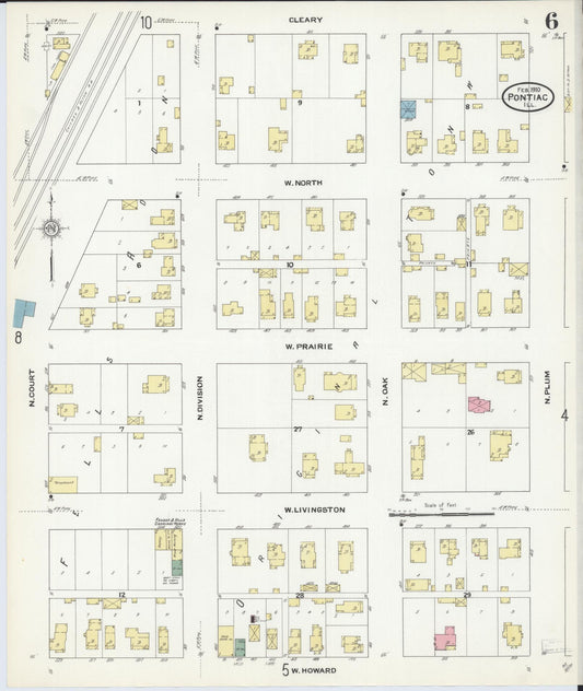 Sanborn Fire Insurance Map from Pontiac, Livingston County, Illinois (1910), Sheet #0006 - Historic Sanborn Fire Insurance Map Print, vintage old map wall art, antique decor, genealogy gift, Illinois Illinois map