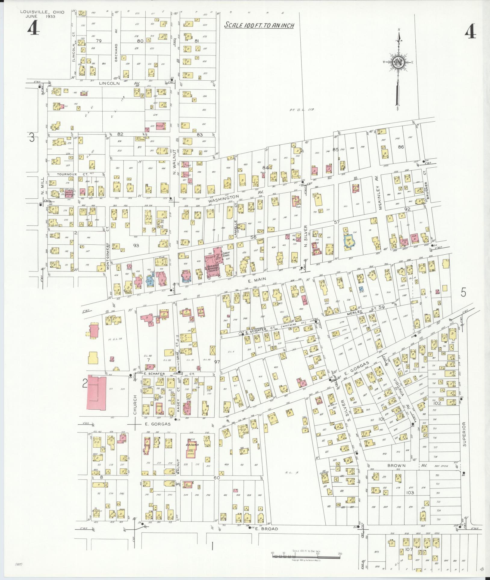 Sanborn Fire Insurance Map from Louisville, Stark County, Ohio (1933), Sheet #0004 - Complete Map Set gallery image, historic Sanborn map, vintage wall art, Ohio Ohio