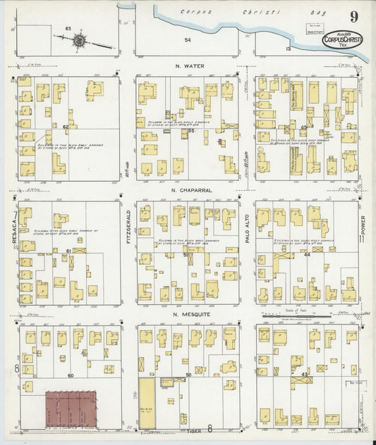 Sanborn Fire Insurance Map from Corpus Christi, Nueces County, Texas (1919), Sheet #0009 - Historic Sanborn Fire Insurance Map Print, vintage old map wall art, antique decor, genealogy gift, Texas Texas map