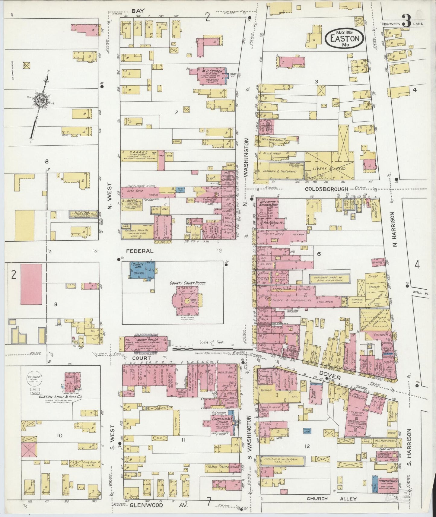 Sanborn Fire Insurance Map from Easton, Talbot County, Maryland (1919), Sheet #0003 - Complete Map Set gallery image, historic Sanborn map, vintage wall art, Maryland Maryland
