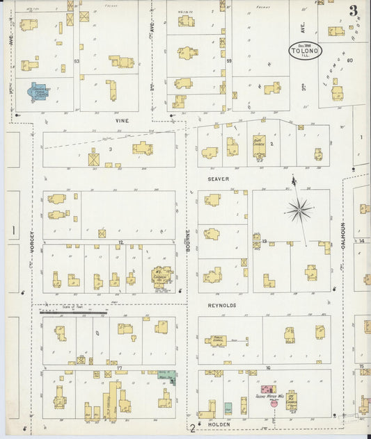 Sanborn Fire Insurance Map from Tolono, Champaign County, Illinois (1898), Sheet #0003 - Historic Sanborn Fire Insurance Map Print, vintage old map wall art, antique decor, genealogy gift, Illinois Illinois map
