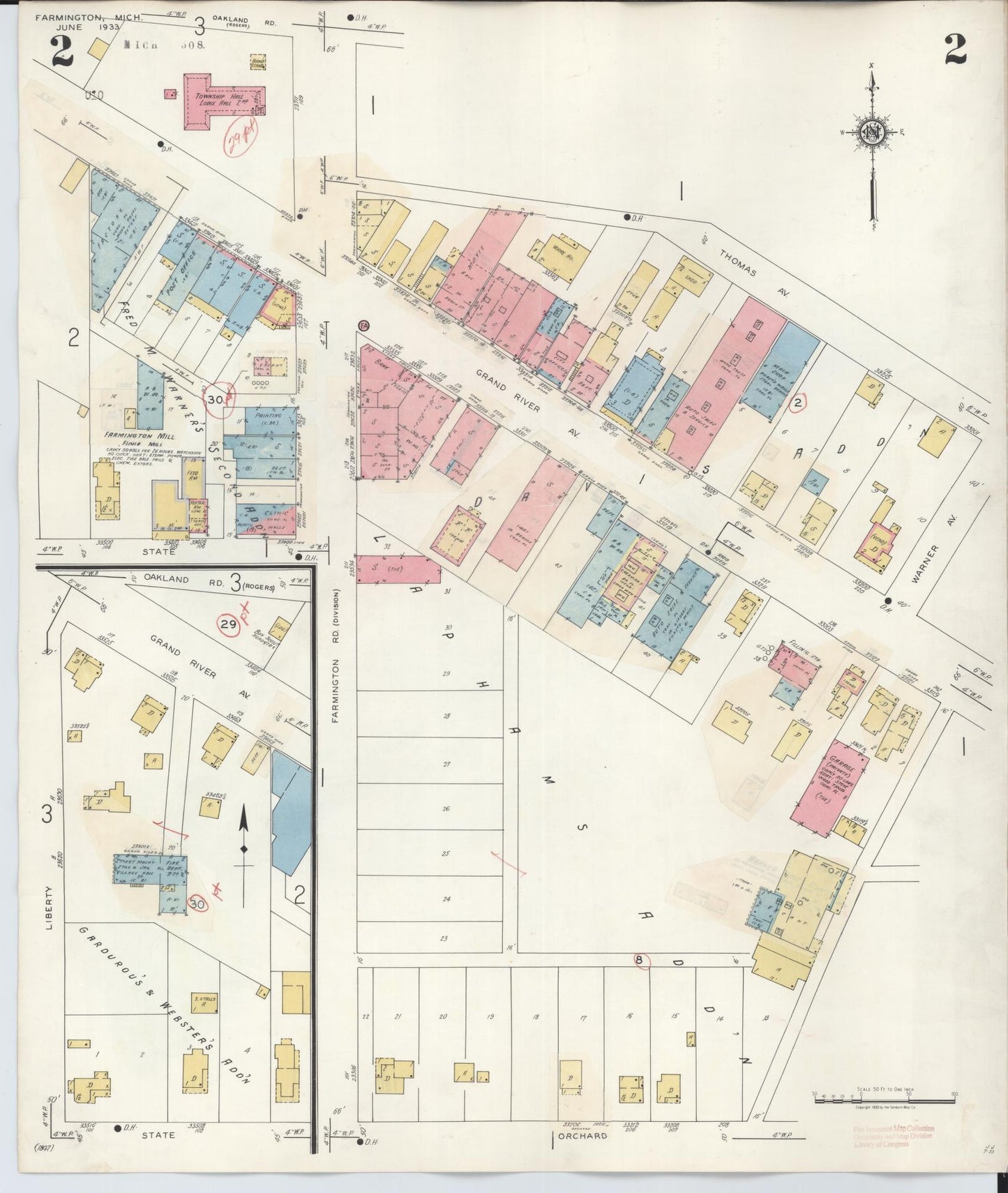 Sanborn Fire Insurance Map from Farmington, Oakland County, Michigan (1943), Sheet #0002 - Historic Sanborn Fire Insurance Map Print, vintage old map wall art, antique decor, genealogy gift, Michigan Michigan map