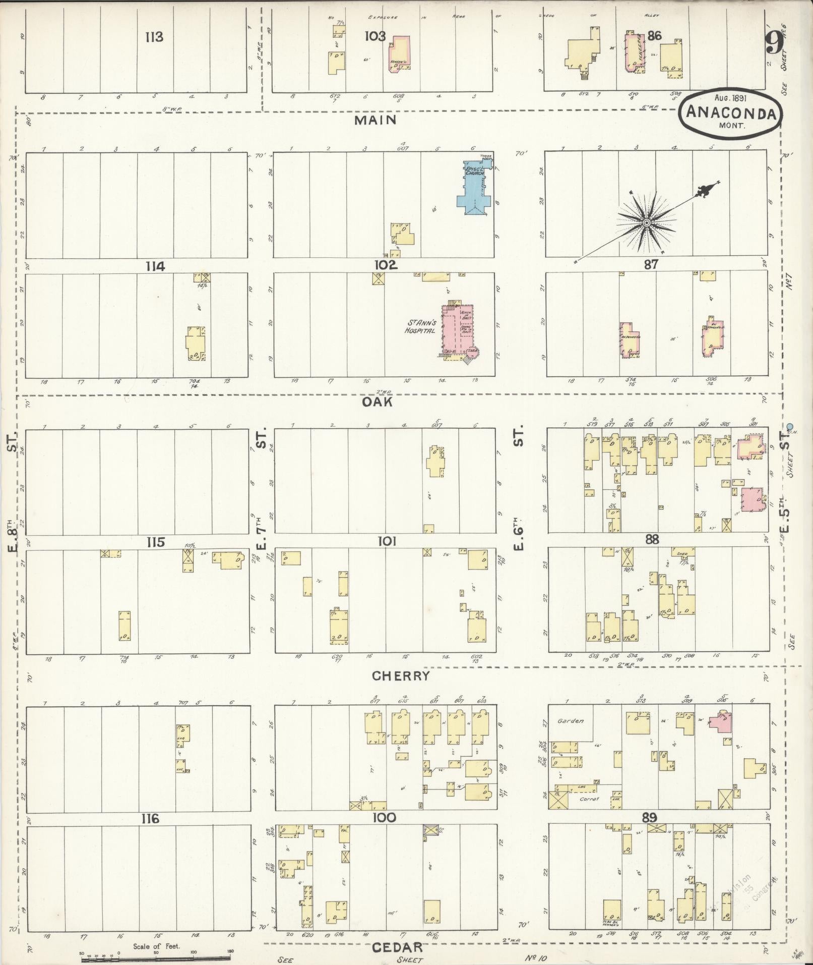 Sanborn Fire Insurance Map from Anaconda, Deer Lodge County, Montana (1891), Sheet #0009 - Complete Map Set gallery image, historic Sanborn map, vintage wall art, Montana Montana