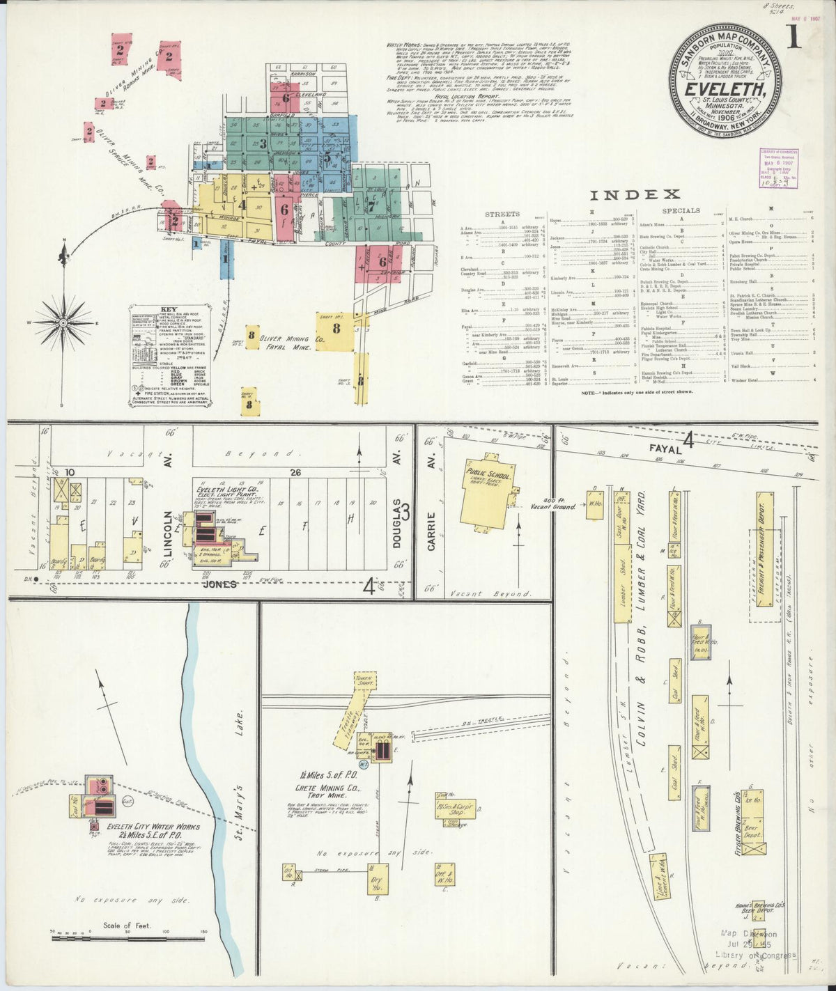 Sanborn Fire Insurance Map from Eveleth, Saint Louis County, Minnesota (1906), Sheet #0001 - Complete Map Set gallery image, historic Sanborn map, vintage wall art, Minnesota Minnesota