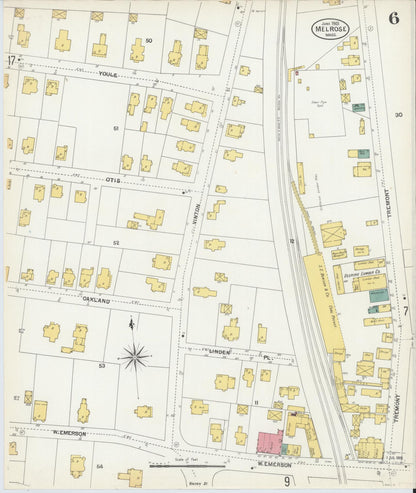 Sanborn Fire Insurance Map from Melrose, Middlesex County, Massachusetts (1903), Sheet #0006 - Historic Sanborn Fire Insurance Map Print, vintage old map wall art, antique decor, genealogy gift, Massachusetts Massachusetts map