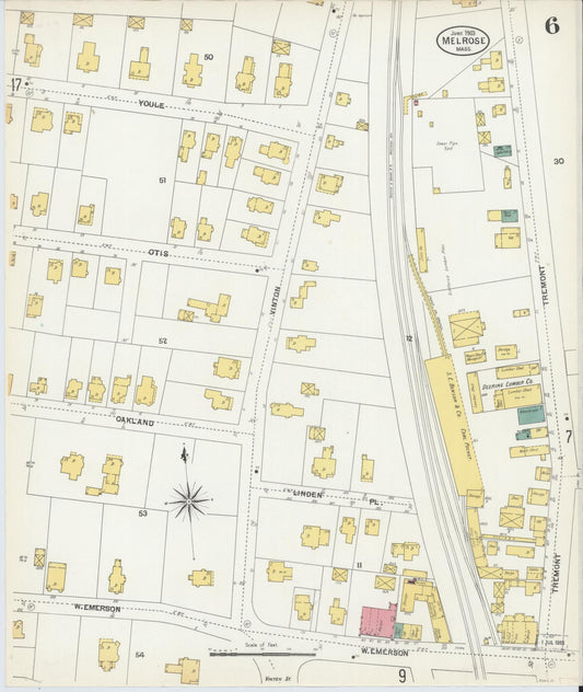 Sanborn Fire Insurance Map from Melrose, Middlesex County, Massachusetts (1903), Sheet #0006 - Historic Sanborn Fire Insurance Map Print, vintage old map wall art, antique decor, genealogy gift, Massachusetts Massachusetts map
