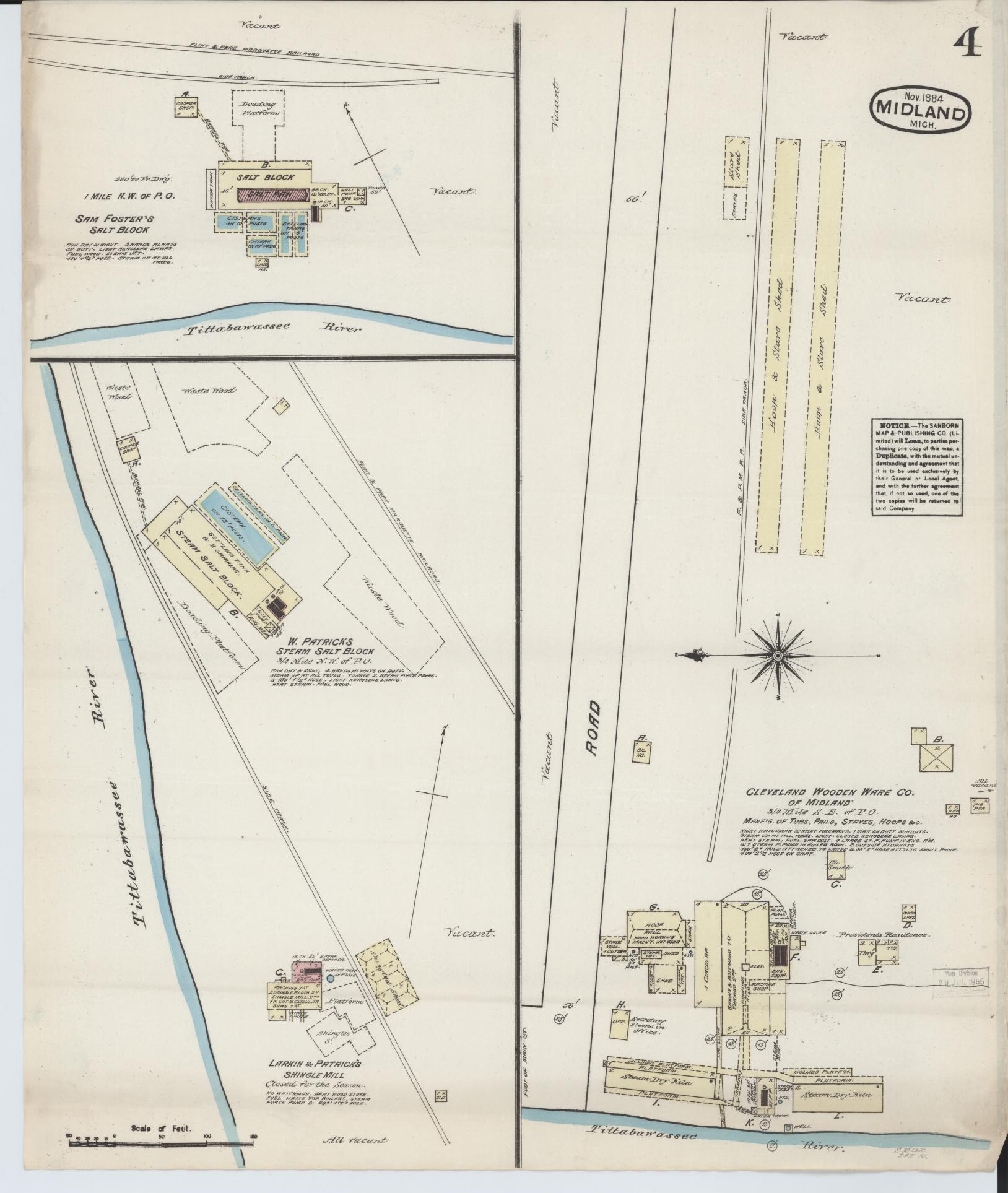 Sanborn Fire Insurance Map from Midland, Midland County, Michigan (1884), Sheet #0004 - Complete Map Set gallery image, historic Sanborn map, vintage wall art, Michigan Michigan