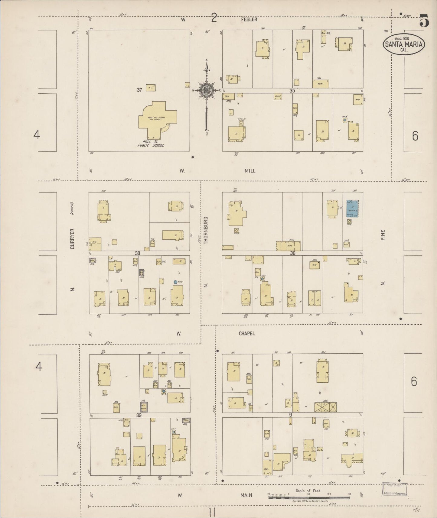 Sanborn Fire Insurance Map from Santa Maria, Santa Barbara County, California (1920), Sheet #0005 - Complete Map Set gallery image, historic Sanborn map, vintage wall art, California California