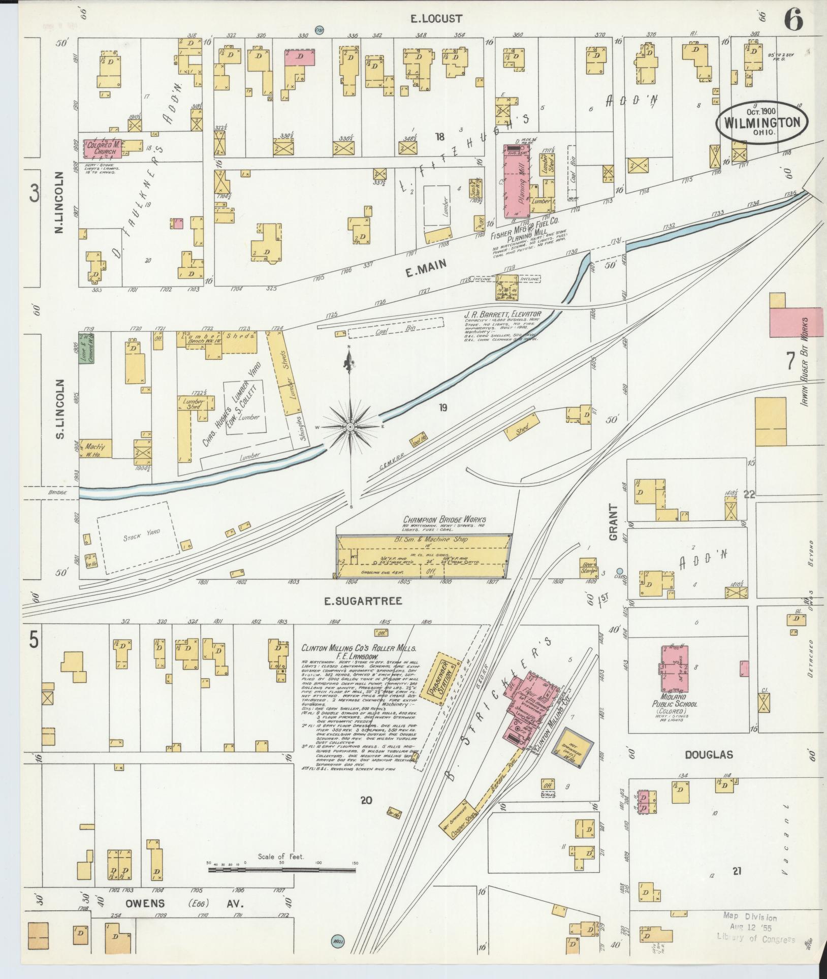 Sanborn Fire Insurance Map from Wilmington, Clinton County, Ohio (1900), Sheet #0006 - Historic Sanborn Fire Insurance Map Print, vintage old map wall art, antique decor, genealogy gift, Ohio Ohio map