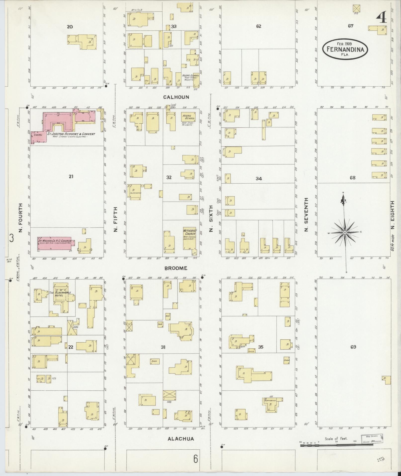 Sanborn Fire Insurance Map from Fernandina, Nassau County, Florida (1909), Sheet #0004 - Complete Map Set gallery image, historic Sanborn map, vintage wall art, Florida Florida