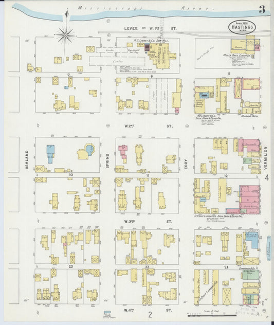 Sanborn Fire Insurance Map from Hastings, Dakota County, Minnesota (1898), Sheet #0003 - Historic Sanborn Fire Insurance Map Print, vintage old map wall art, antique decor, genealogy gift, Minnesota Minnesota map