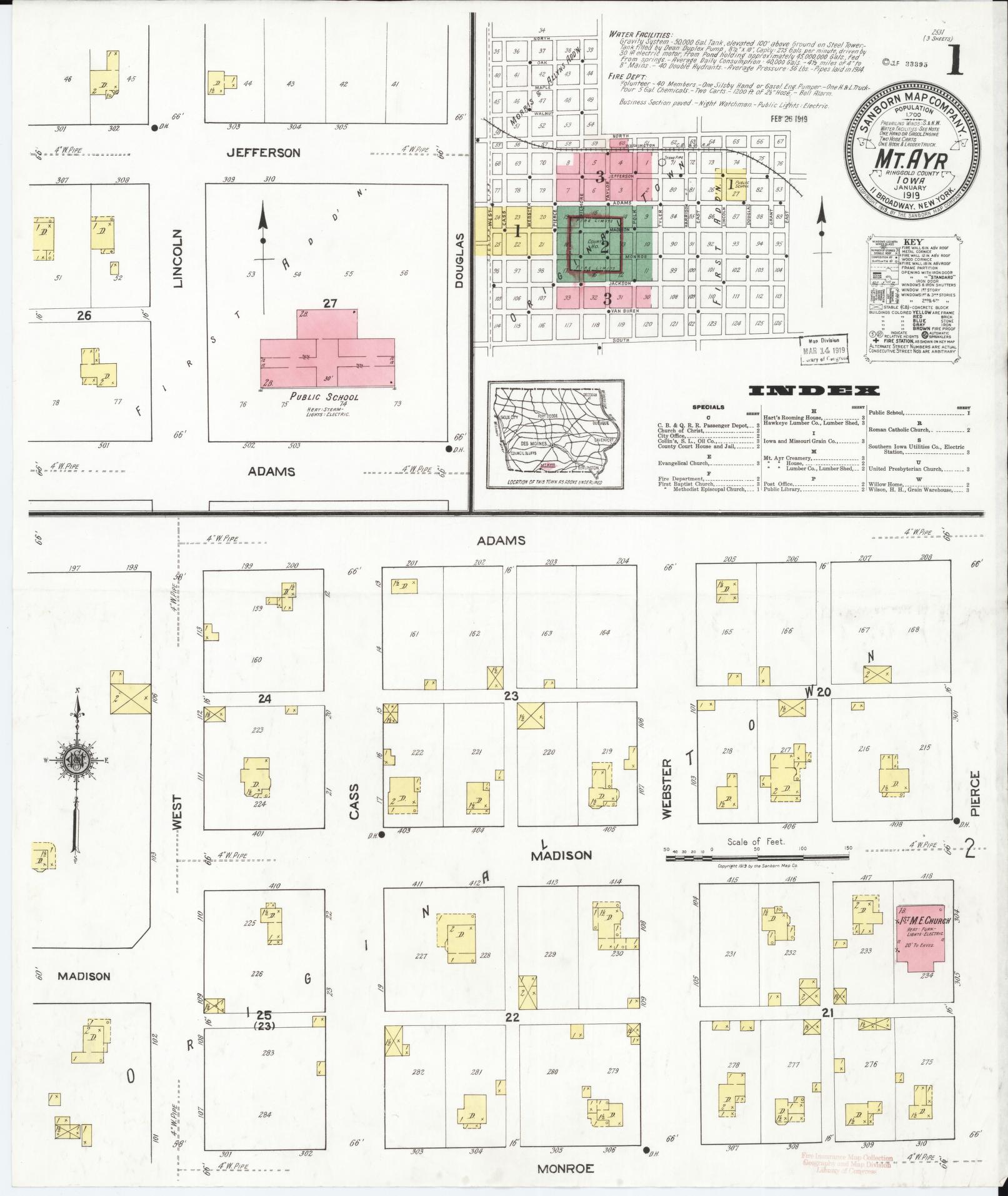 Sanborn Fire Insurance Map from Mount Ayr, Ringgold County, Iowa. (1919) – Map View