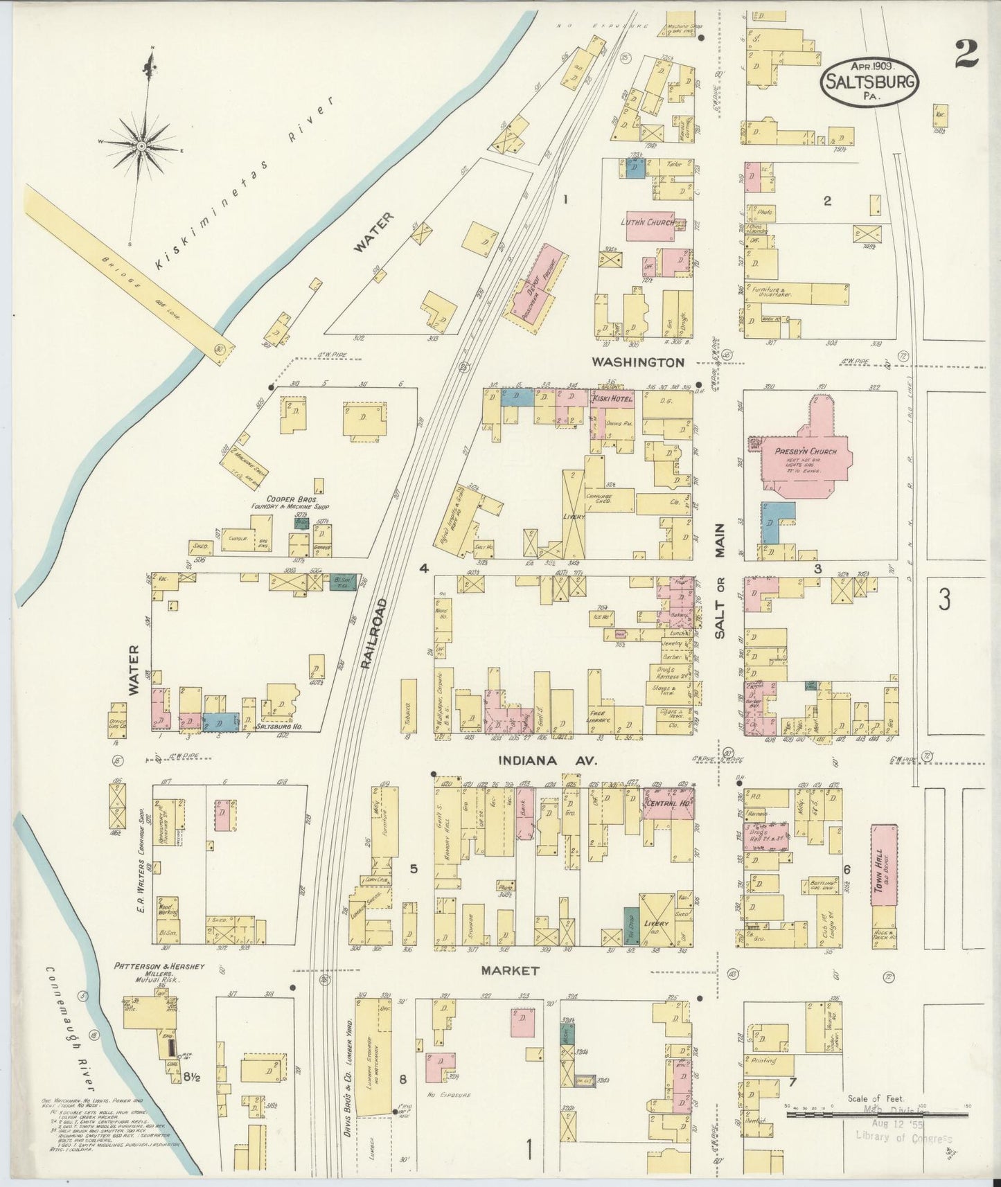 Sanborn Fire Insurance Map from Saltsburg, Indiana County, Pennsylvania (1909), Sheet #0002 - Complete Map Set gallery image, historic Sanborn map, vintage wall art, Pennsylvania Pennsylvania