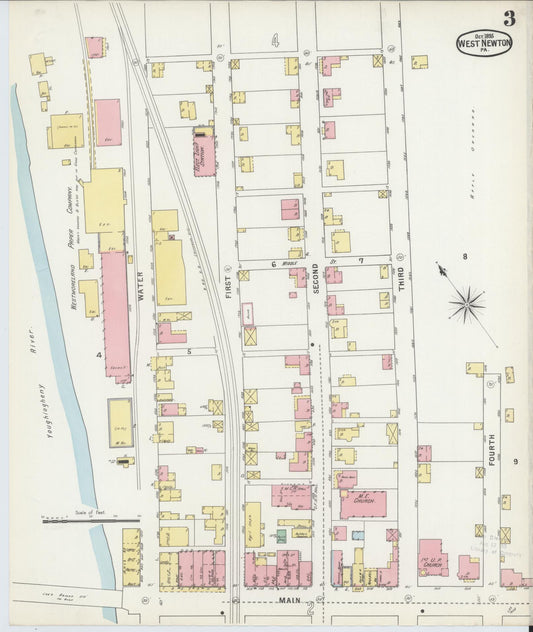 Sanborn Fire Insurance Map from West Newton, Westmoreland County, Pennsylvania (1895), Sheet #0003 - Historic Sanborn Fire Insurance Map Print, vintage old map wall art, antique decor, genealogy gift, Pennsylvania Pennsylvania map