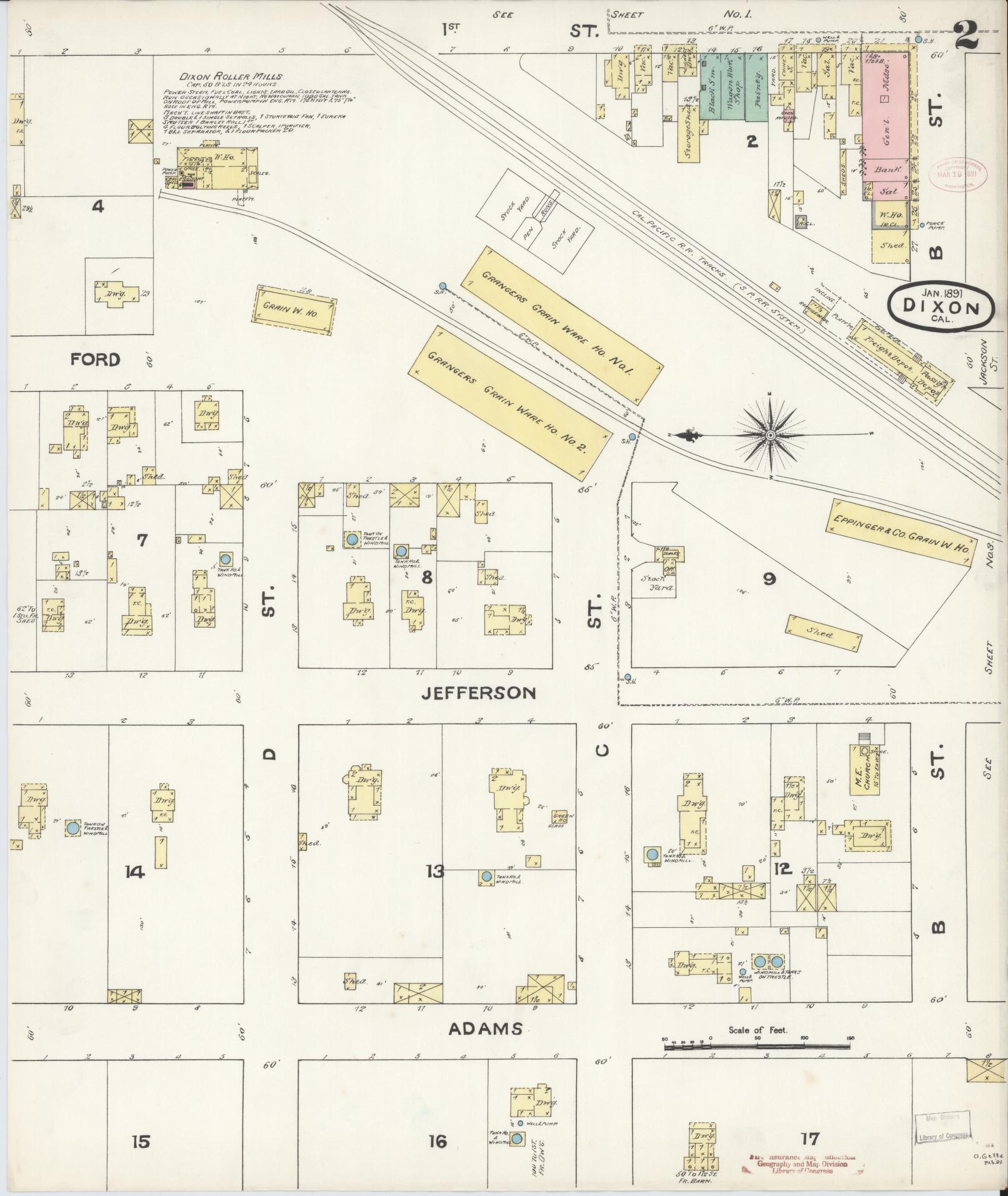 Sanborn Fire Insurance Map from Dixon, Solano County, California (1891), Sheet #0002 - Complete Map Set gallery image, historic Sanborn map, vintage wall art, California California