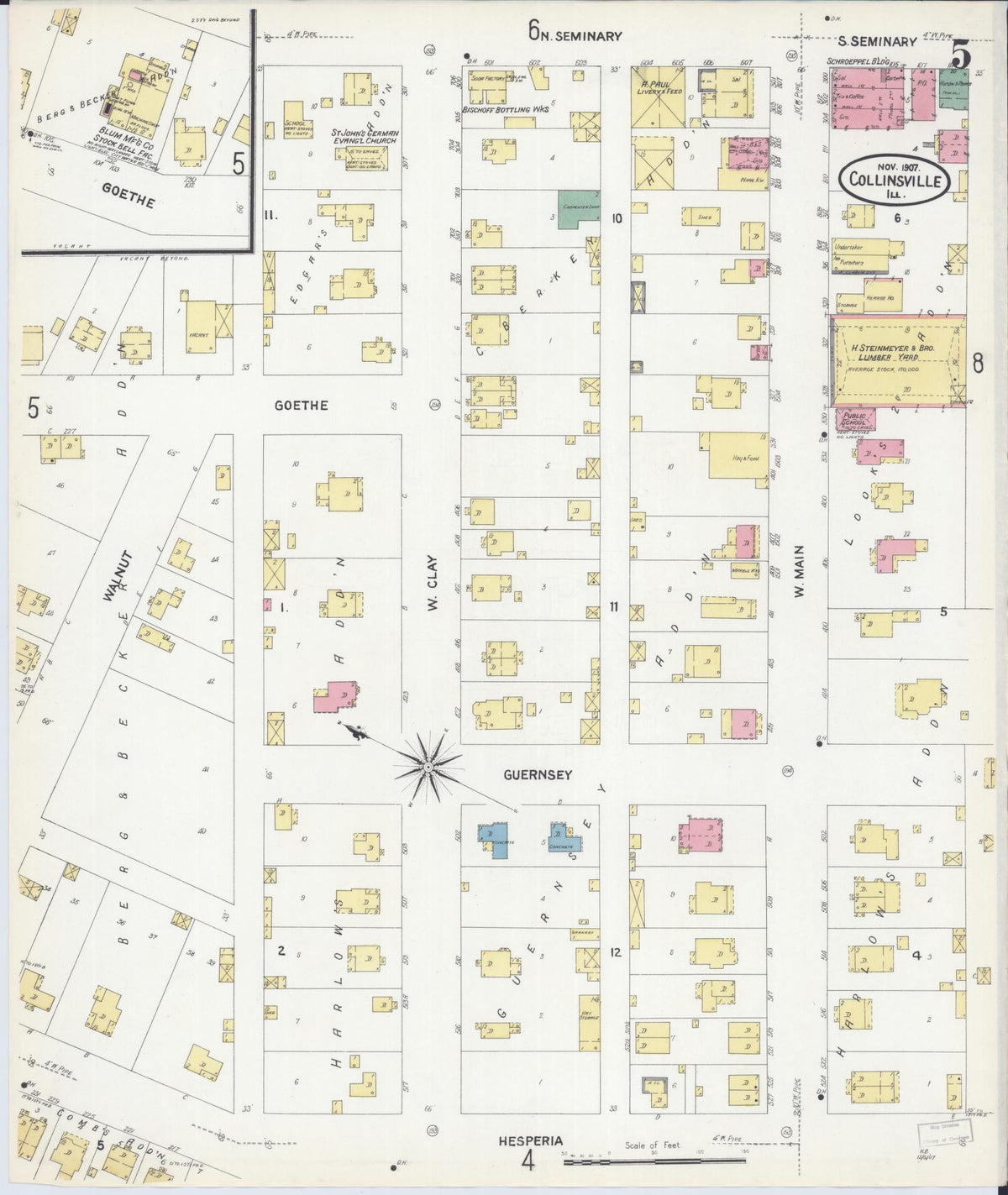 Sanborn Fire Insurance Map from Collinsville, Madison County, Illinois (1907), Sheet #0005 - Complete Map Set gallery image, historic Sanborn map, vintage wall art, Illinois Illinois
