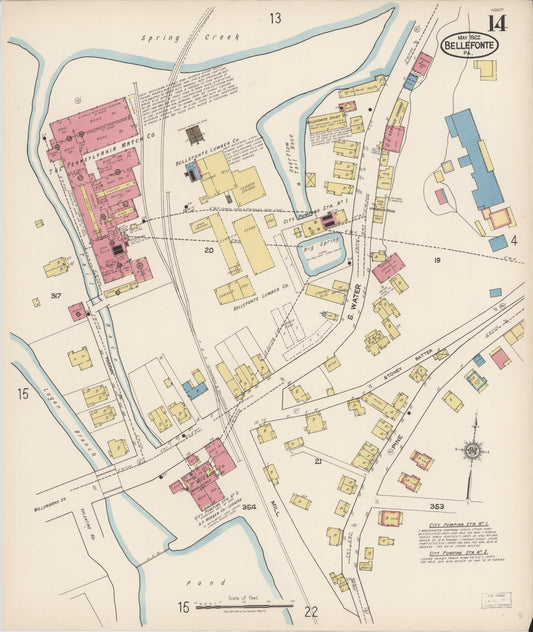 Sanborn Fire Insurance Map from Bellefonte, Centre County, Pennsylvania (1922), Sheet #0014 - Historic Sanborn Fire Insurance Map Print, vintage old map wall art, antique decor, genealogy gift, Pennsylvania Pennsylvania map