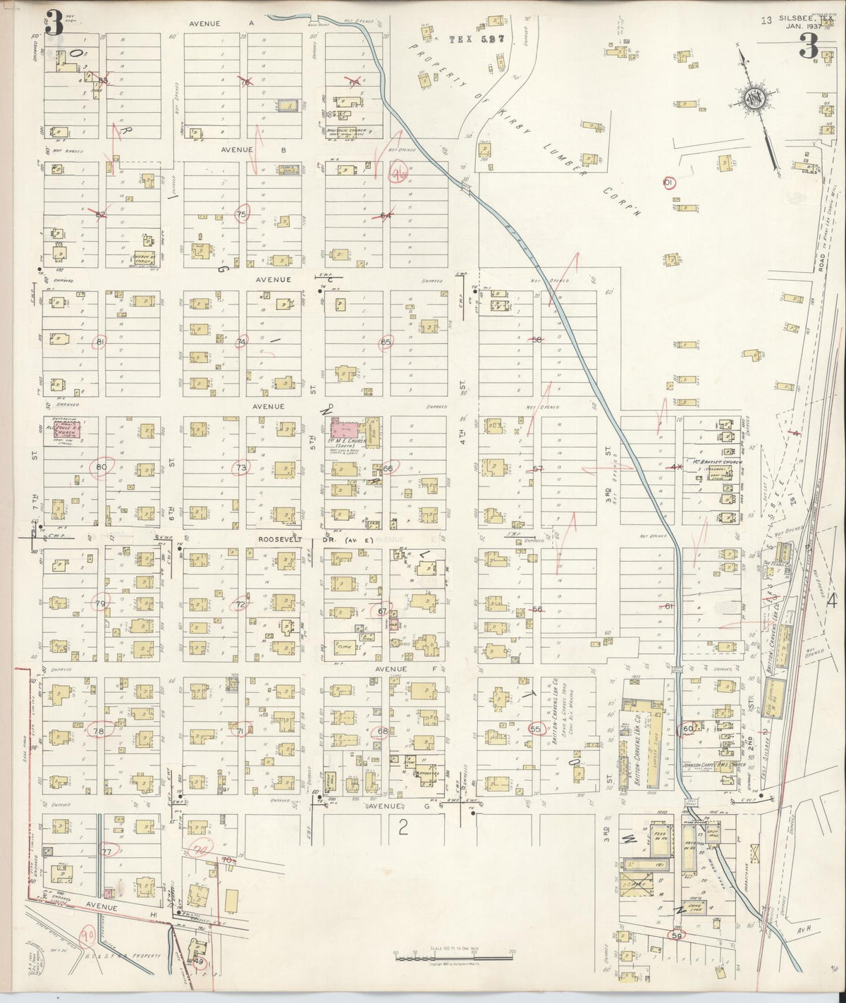 Sanborn Fire Insurance Map from Silsbee, Hardin County, Texas (1942), Sheet #0003 - Complete Map Set gallery image, historic Sanborn map, vintage wall art, Texas Texas