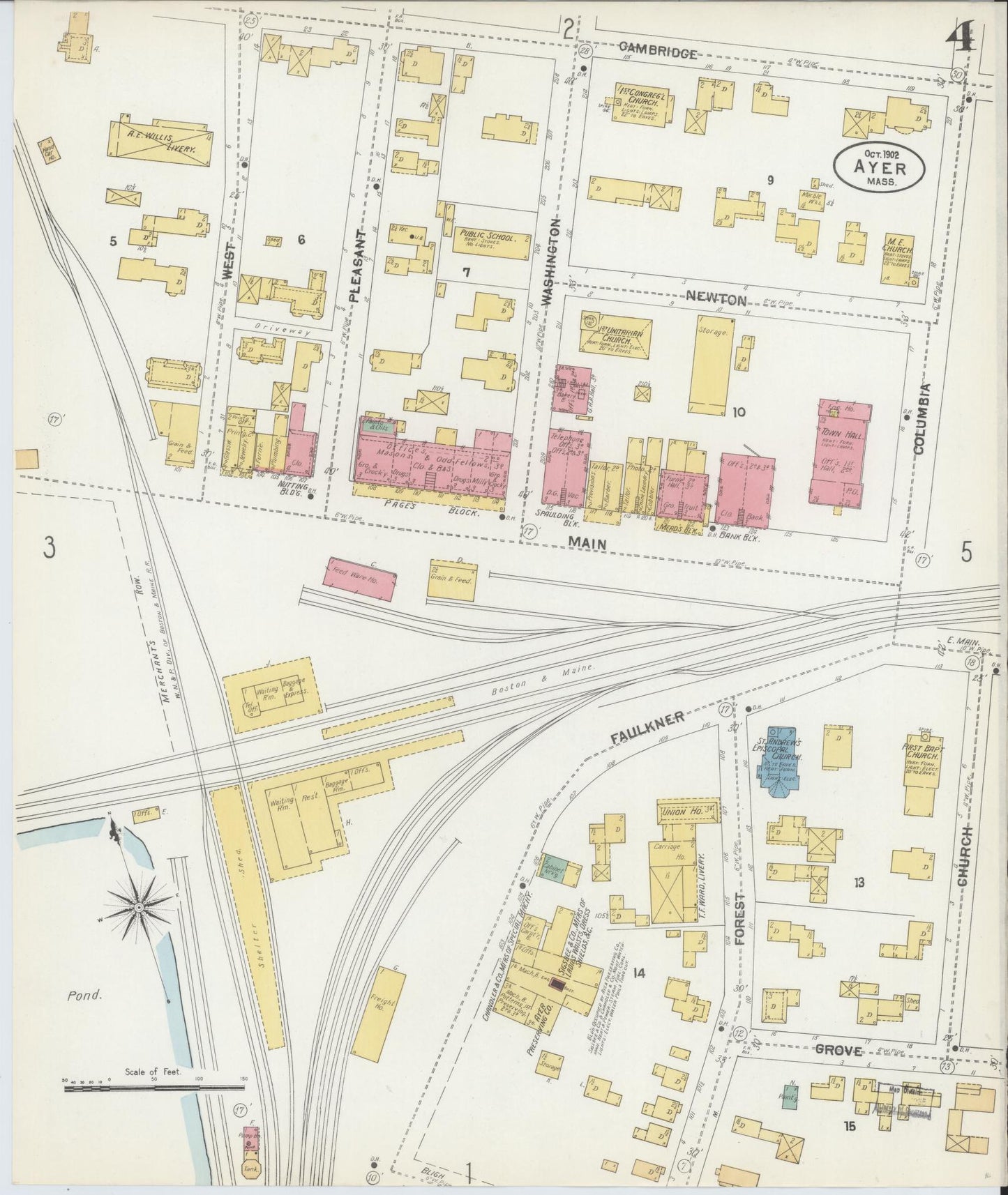 Sanborn Fire Insurance Map from Ayer, Middlesex County, Massachusetts (1902), Sheet #0004 - Historic Sanborn Fire Insurance Map Print, vintage old map wall art, antique decor, genealogy gift, Massachusetts Massachusetts map