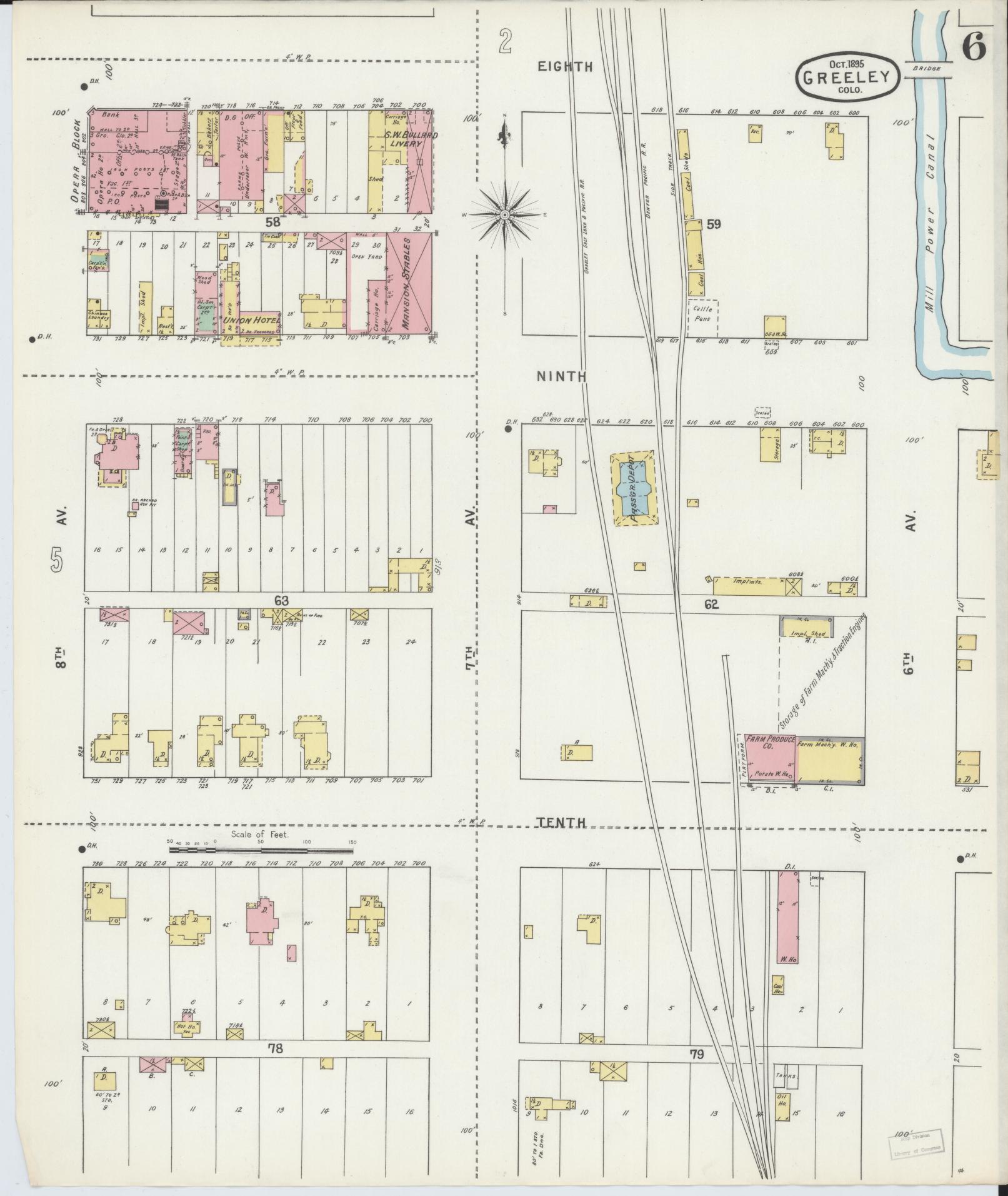 Sanborn Fire Insurance Map from Greeley, Weld County, Colorado (1895), Sheet #0006 - Complete Map Set gallery image, historic Sanborn map, vintage wall art, Colorado Colorado