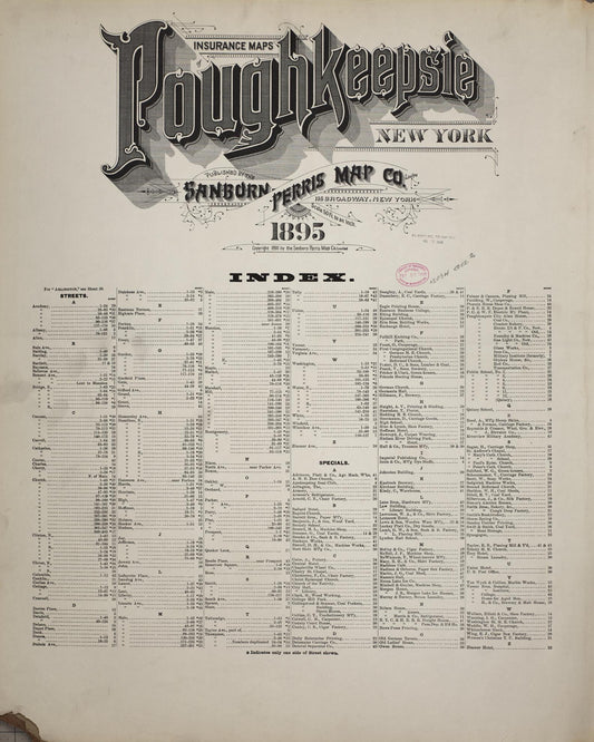 Sanborn Fire Insurance Map from Poughkeepsie, Dutchess County, New York (1895), Sheet #0001 - Historic Sanborn Fire Insurance Map Print, vintage old map wall art, antique decor, genealogy gift, New York New York map