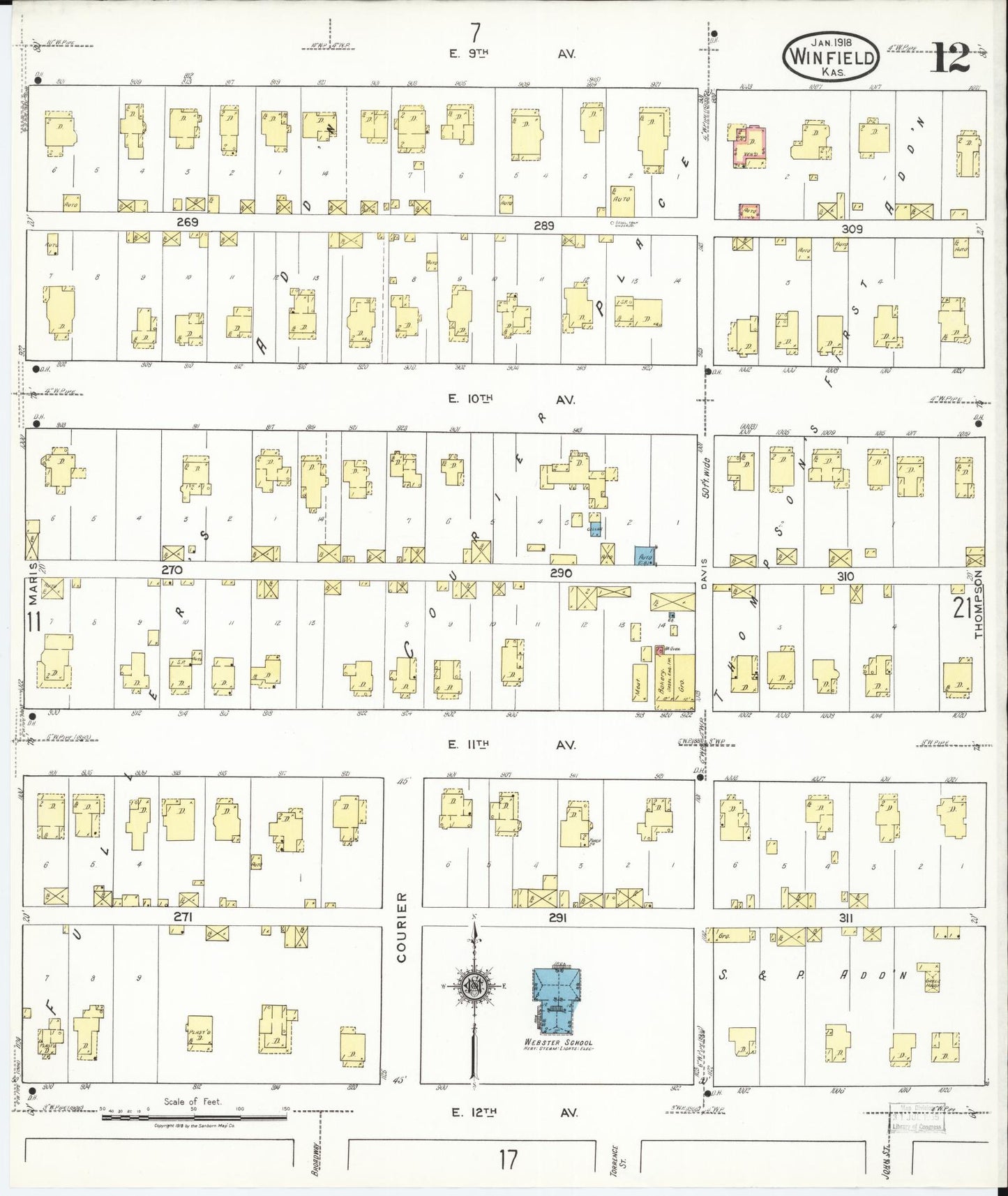 Sanborn Fire Insurance Map from Winfield, Cowley County, Kansas (1918), Sheet #0012 - Complete Map Set gallery image, historic Sanborn map, vintage wall art, Kansas Kansas
