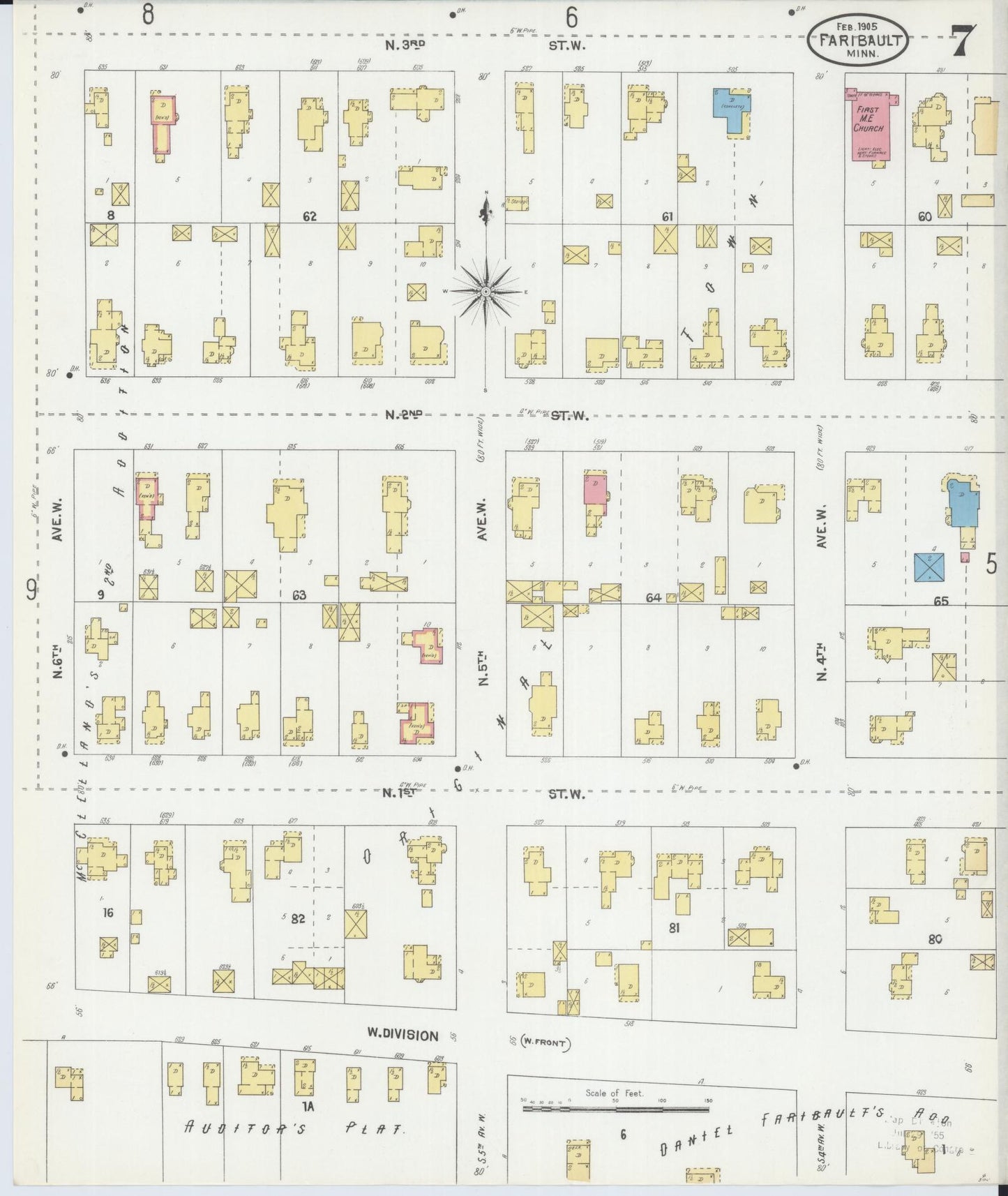 Sanborn Fire Insurance Map from Faribault, Rice County, Minnesota (1905), Sheet #0007 - Complete Map Set gallery image, historic Sanborn map, vintage wall art, Minnesota Minnesota