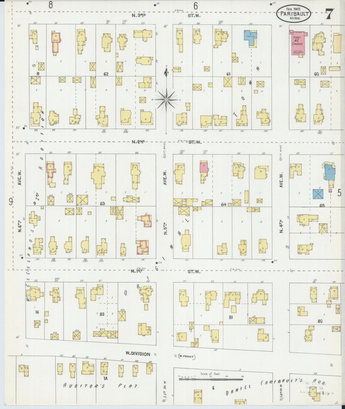 Sanborn Fire Insurance Map from Faribault, Rice County, Minnesota (1905), Sheet #0007 - Complete Map Set gallery image, historic Sanborn map, vintage wall art, Minnesota Minnesota