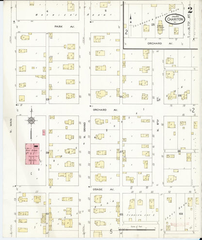 Sanborn Fire Insurance Map from Chariton, Lucas County, Iowa (1913), Sheet #0002 - Historic Sanborn Fire Insurance Map Print, vintage old map wall art