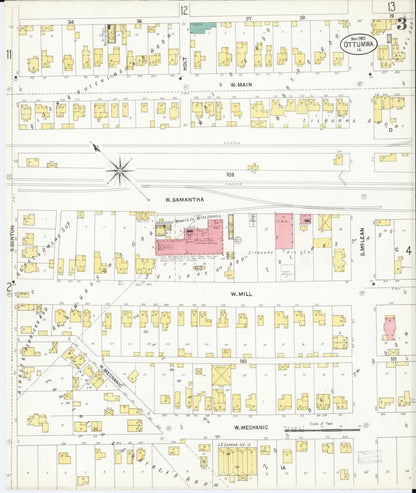 Sanborn Fire Insurance Map from Ottumwa, Wapello County, Iowa (1902), Sheet #0003 - Historic Sanborn Fire Insurance Map Print, vintage old map wall art