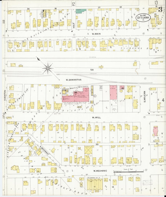 Sanborn Fire Insurance Map from Ottumwa, Wapello County, Iowa (1902), Sheet #0003 - Historic Sanborn Fire Insurance Map Print, vintage old map wall art