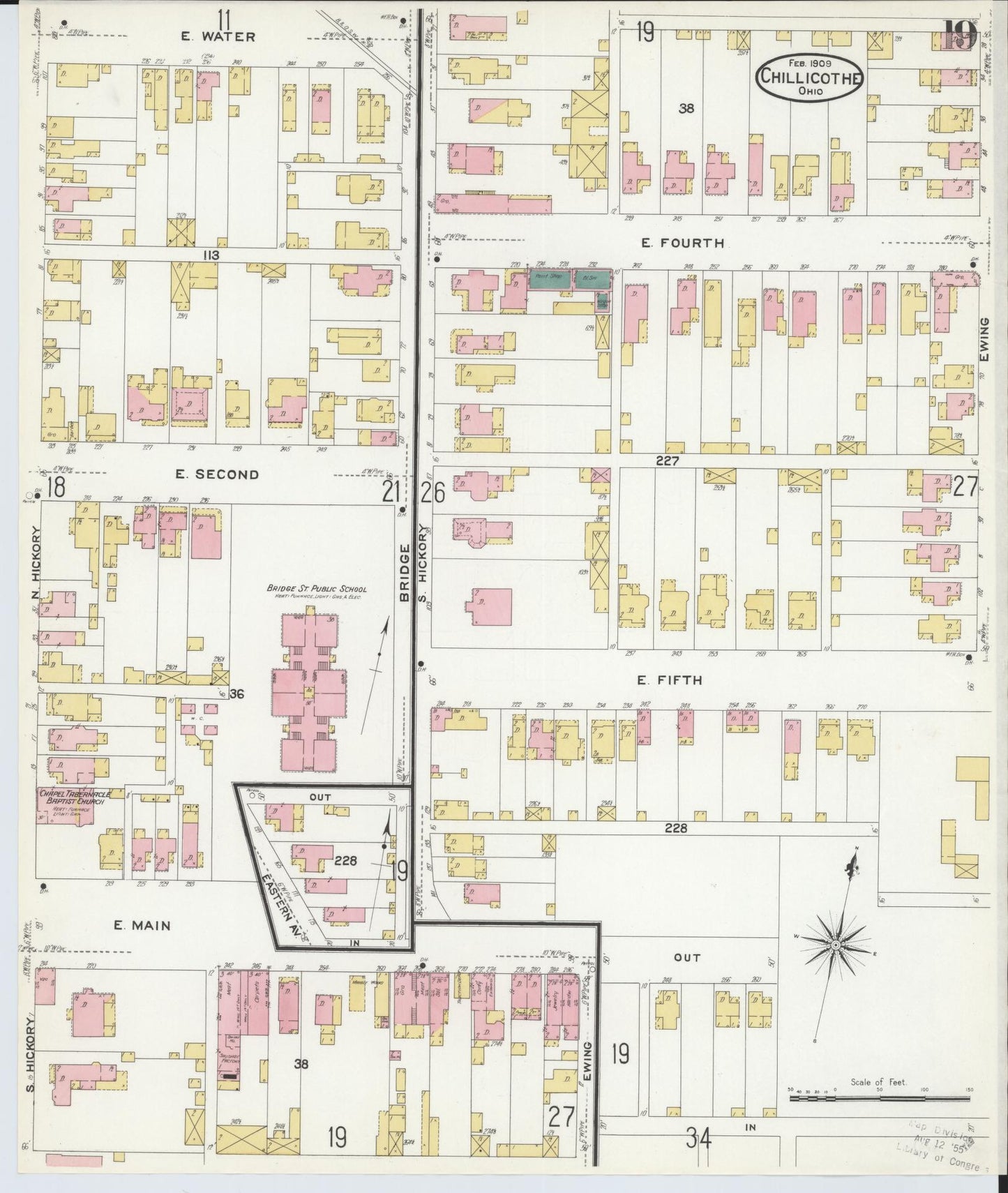 Sanborn Fire Insurance Map from Chillicothe, Ross County, Ohio (1909), Sheet #0019 - Historic Sanborn Fire Insurance Map Print, vintage old map wall art, antique decor, genealogy gift, Ohio Ohio map